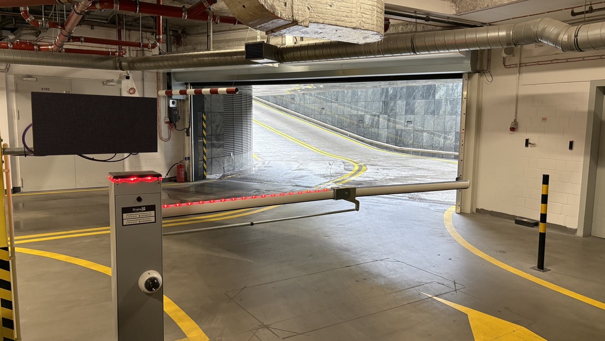 Entry ramp at the V Tower car park with the Share.P barrier gate